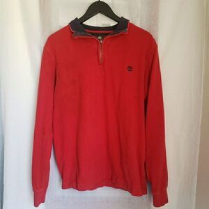 VTG Timberland Earthkeepers Men's Size L 1/4 Zip Pullover Sweatshirt Red Cotton